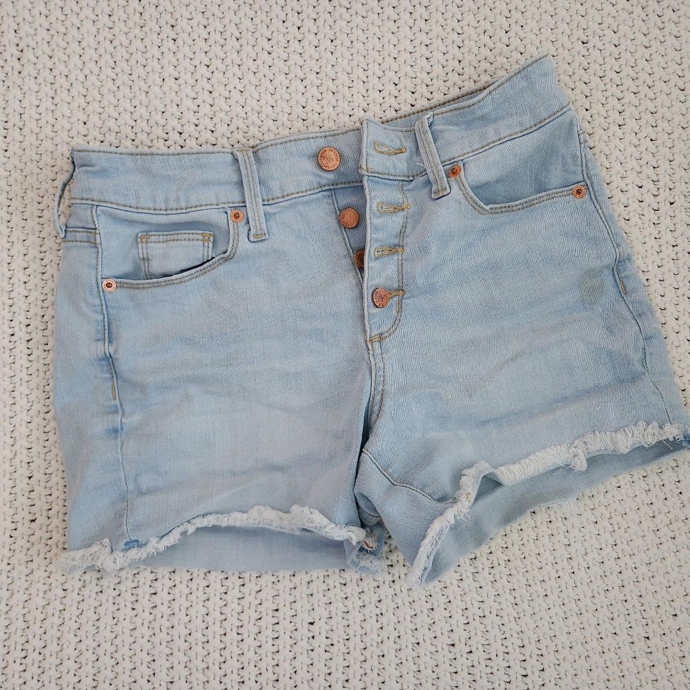 Washed out, button fly shorts